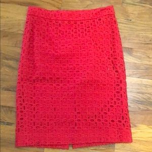 Beautiful JCrew Red Eyelet Pencil Skirt